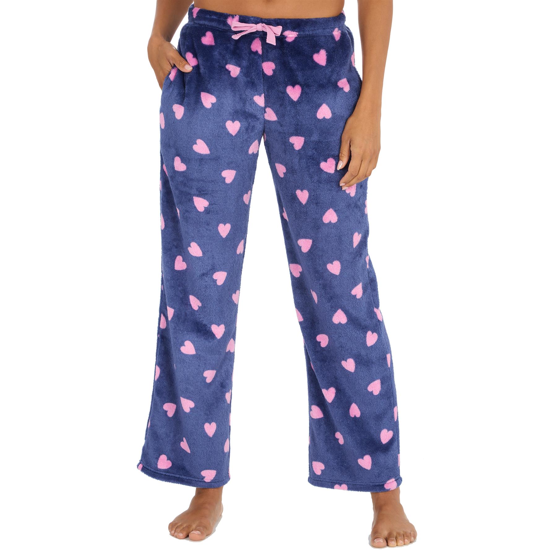 Ladies Pyjama Bottoms Lounge Pj Pants Check Heart Soft Warm Pockets Elasticated - Picture 17 of 18