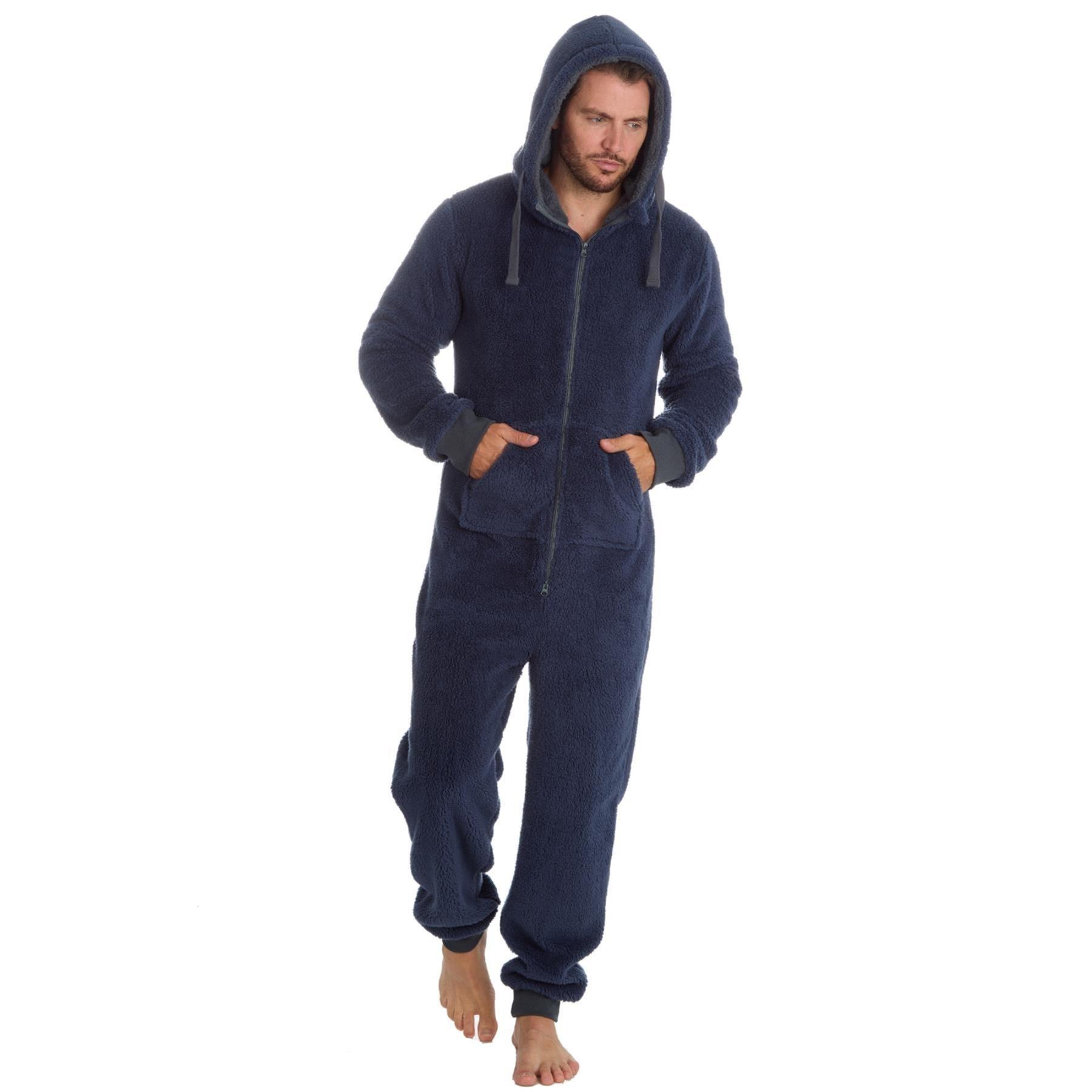 Mens Snuggle Warm Soft Fleece Hooded Zip 1Onesie All In One Jumpsuit Pyjamas UK - Picture 54 of 56