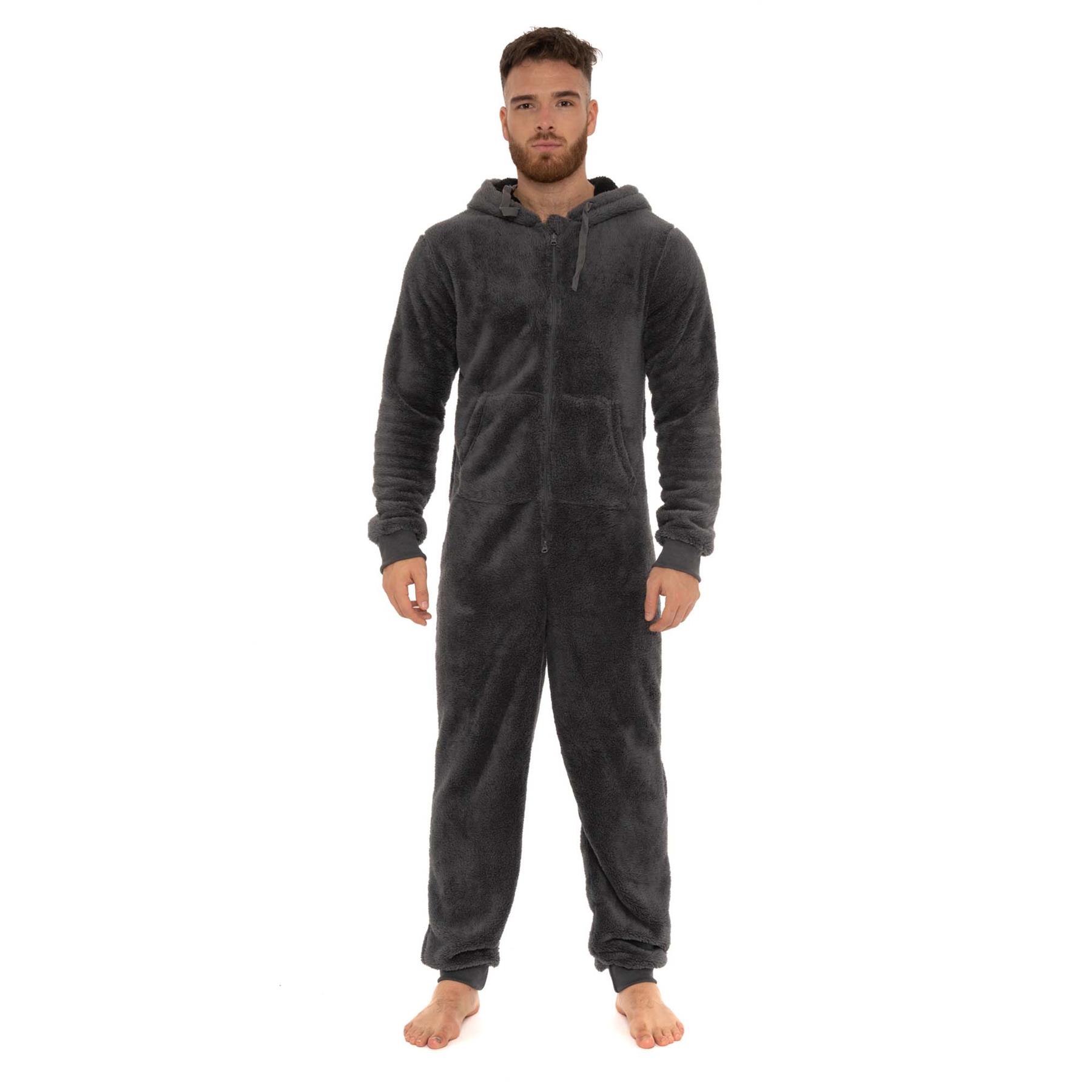 Mens Snuggle Warm Soft Fleece Hooded Zip 1Onesie All In One Jumpsuit Pyjamas UK - Picture 11 of 56