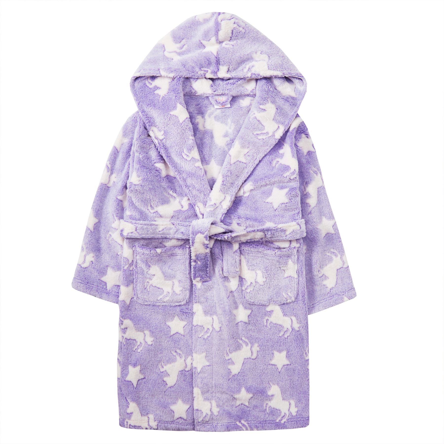 Girls Kids Plush Fleece Unicorn Dressing Gown Hooded Robe Sleepwear