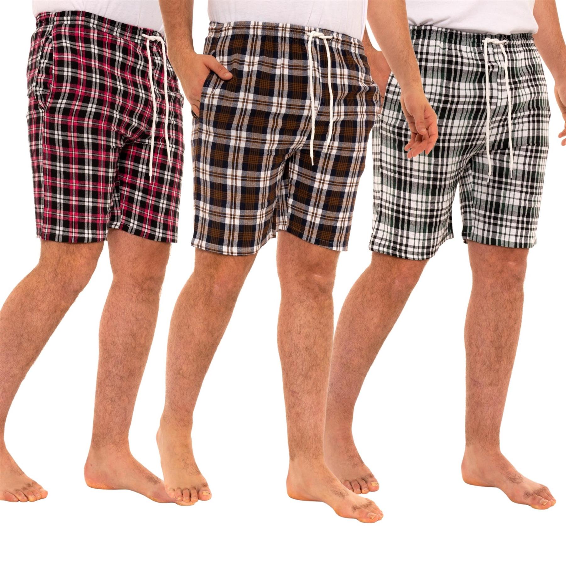 Mens Lounge Shorts Checked Woven Pyjamas Multipacks Cotton Elasticated Bottoms - Picture 9 of 19