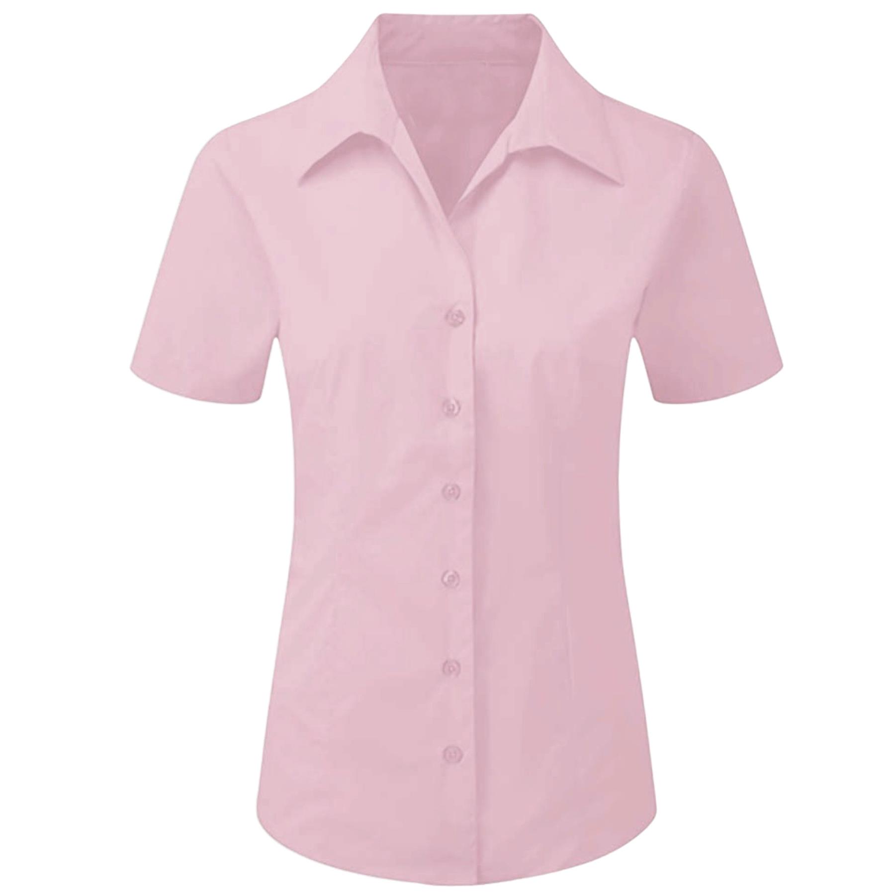 Ladies Womens Short Sleeve Blouses Office Shirts Work Formal Smart Top Size 8-26 - Picture 38 of 44