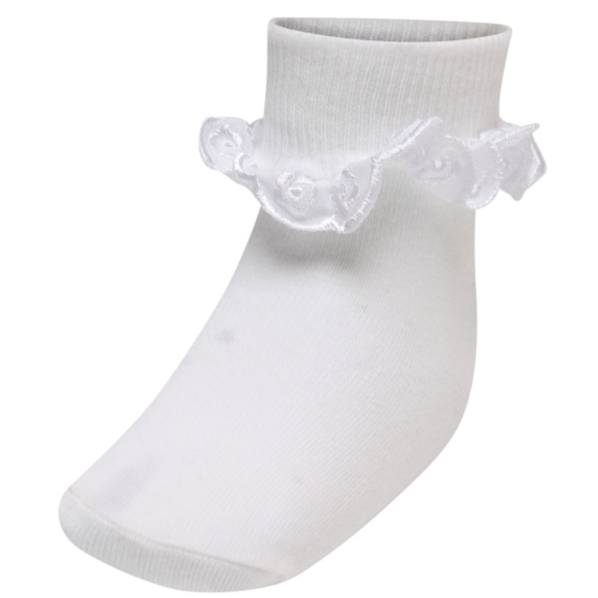 3PK Girl Socks White Frill Top Plain Wedding School Ankle Vintage Fancy Broderie
