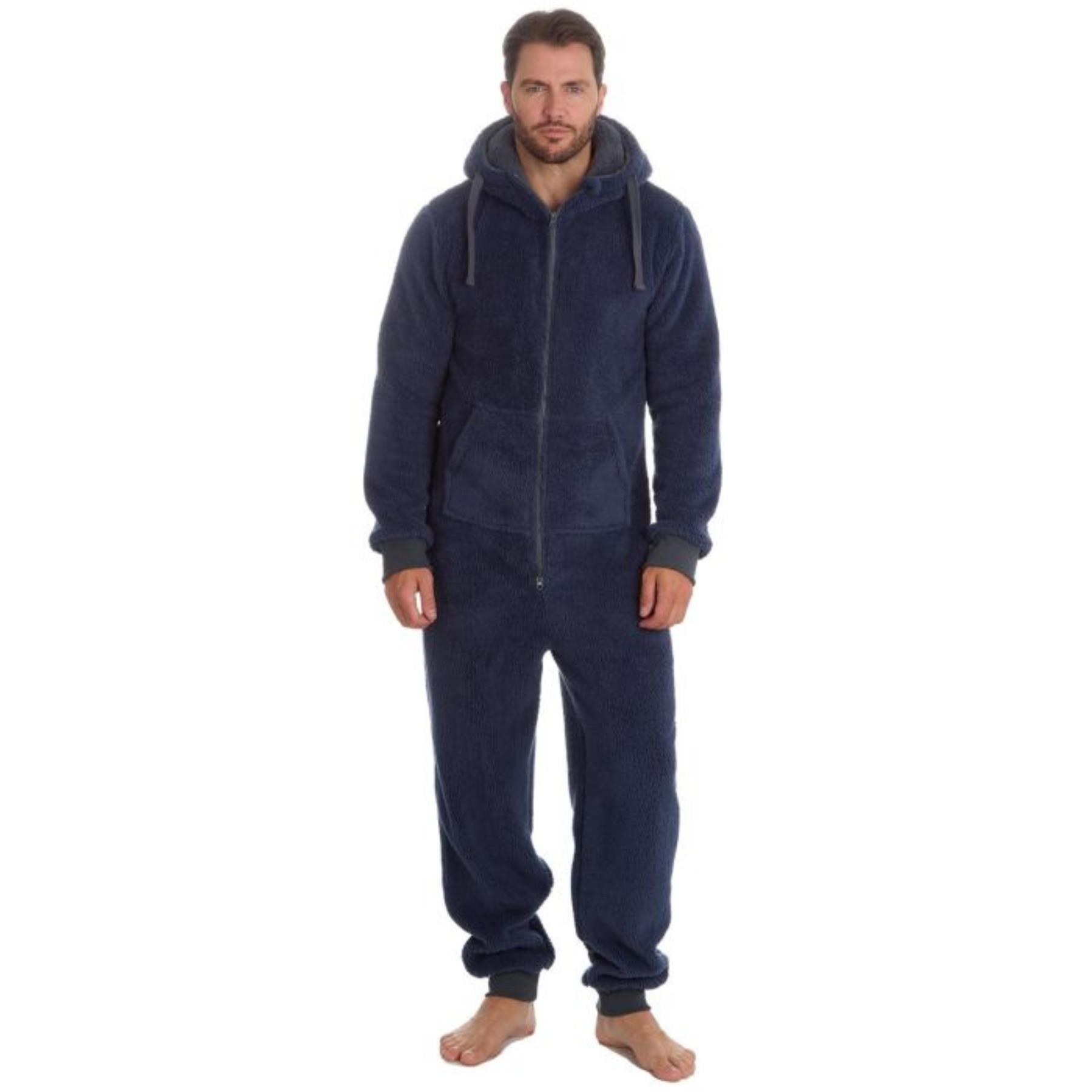 Mens Snuggle Warm Soft Fleece Hooded Zip 1Onesie All In One Jumpsuit Pyjamas UK - Picture 56 of 56