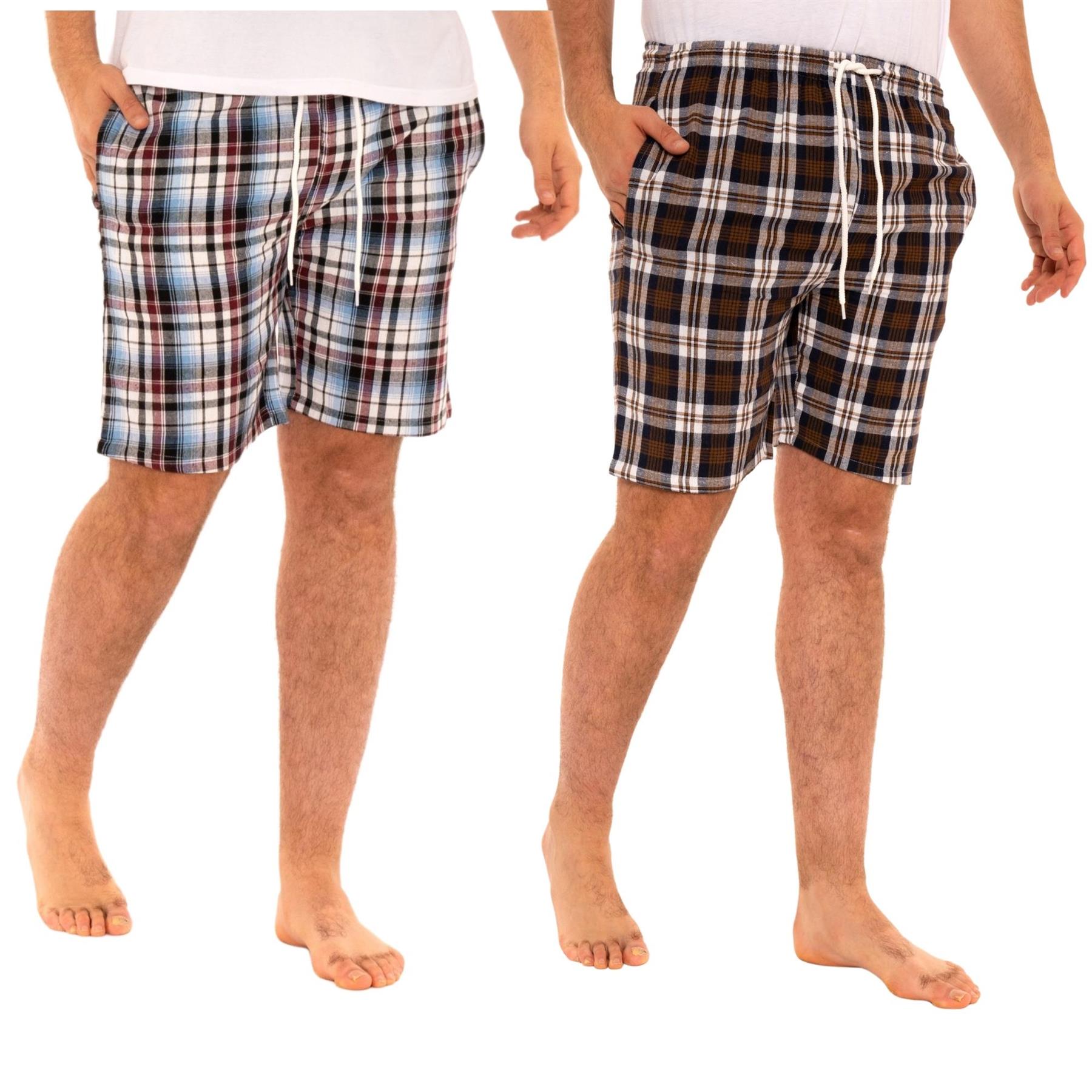 Mens Lounge Shorts Checked Woven Pyjamas Multipacks Cotton Elasticated Bottoms - Picture 11 of 19