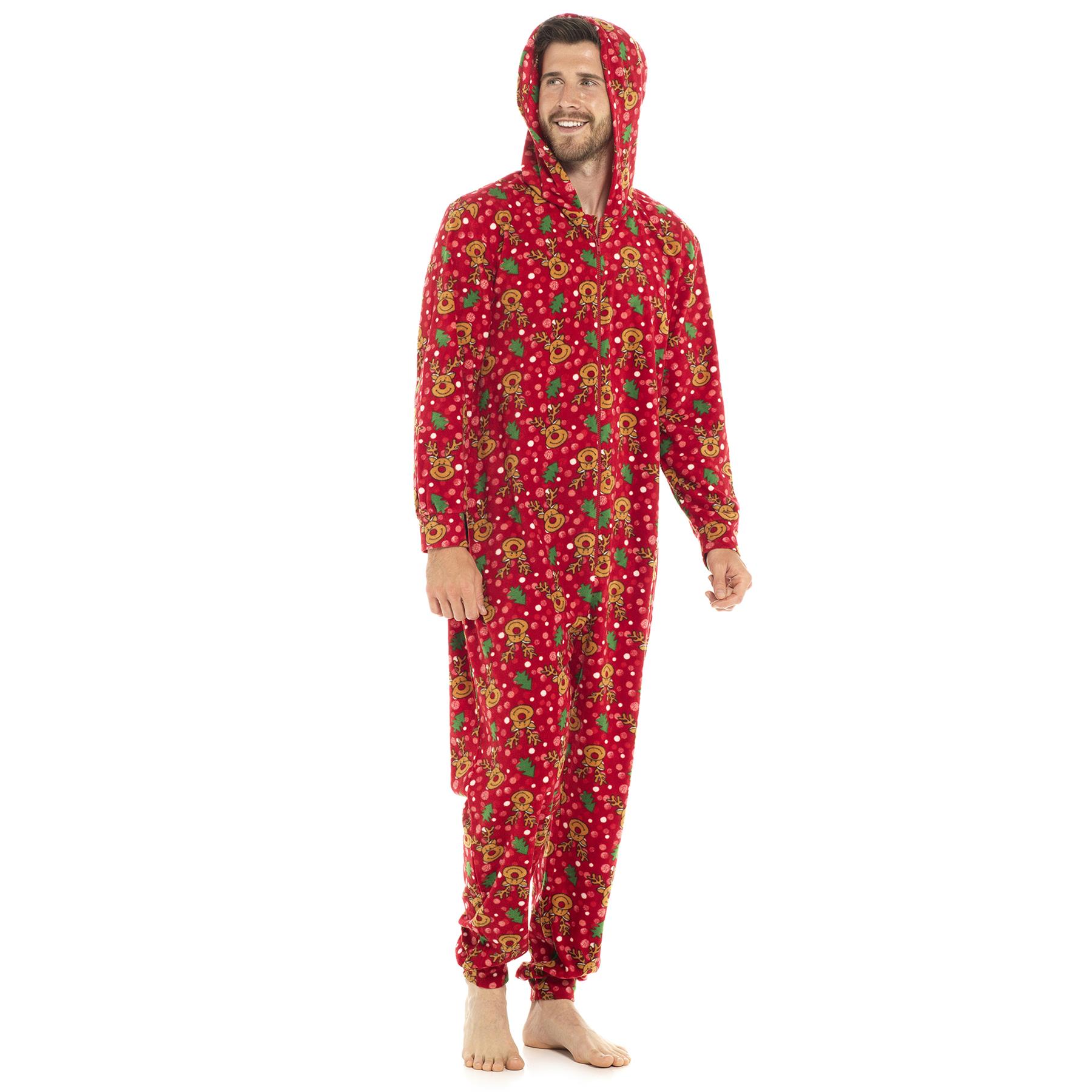 Mens Snuggle Warm Soft Fleece Hooded Zip 1Onesie All In One Jumpsuit Pyjamas UK - Picture 45 of 56