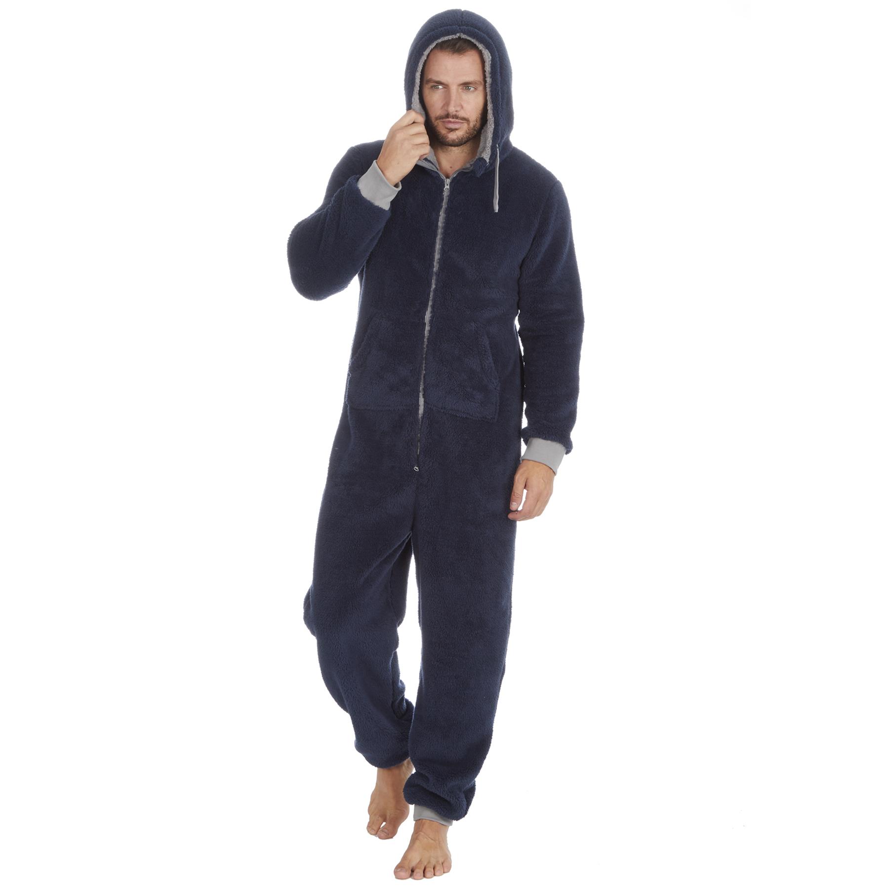 Mens Snuggle Warm Soft Fleece Hooded Zip 1Onesie All In One Jumpsuit Pyjamas UK - Picture 25 of 56