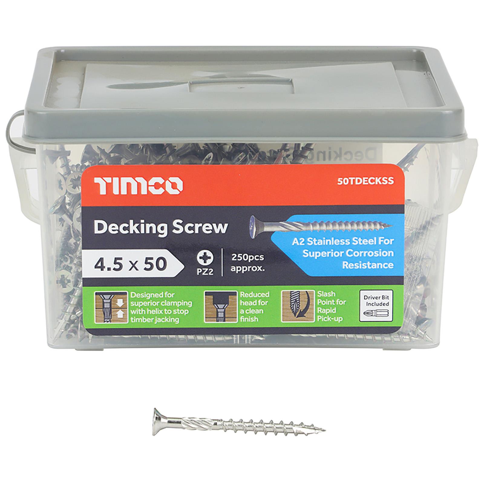 TIMCO Decking Screw Double Countersunk Stainless Steel 250 Screws Tub Pozi PZ2 - Picture 3 of 4