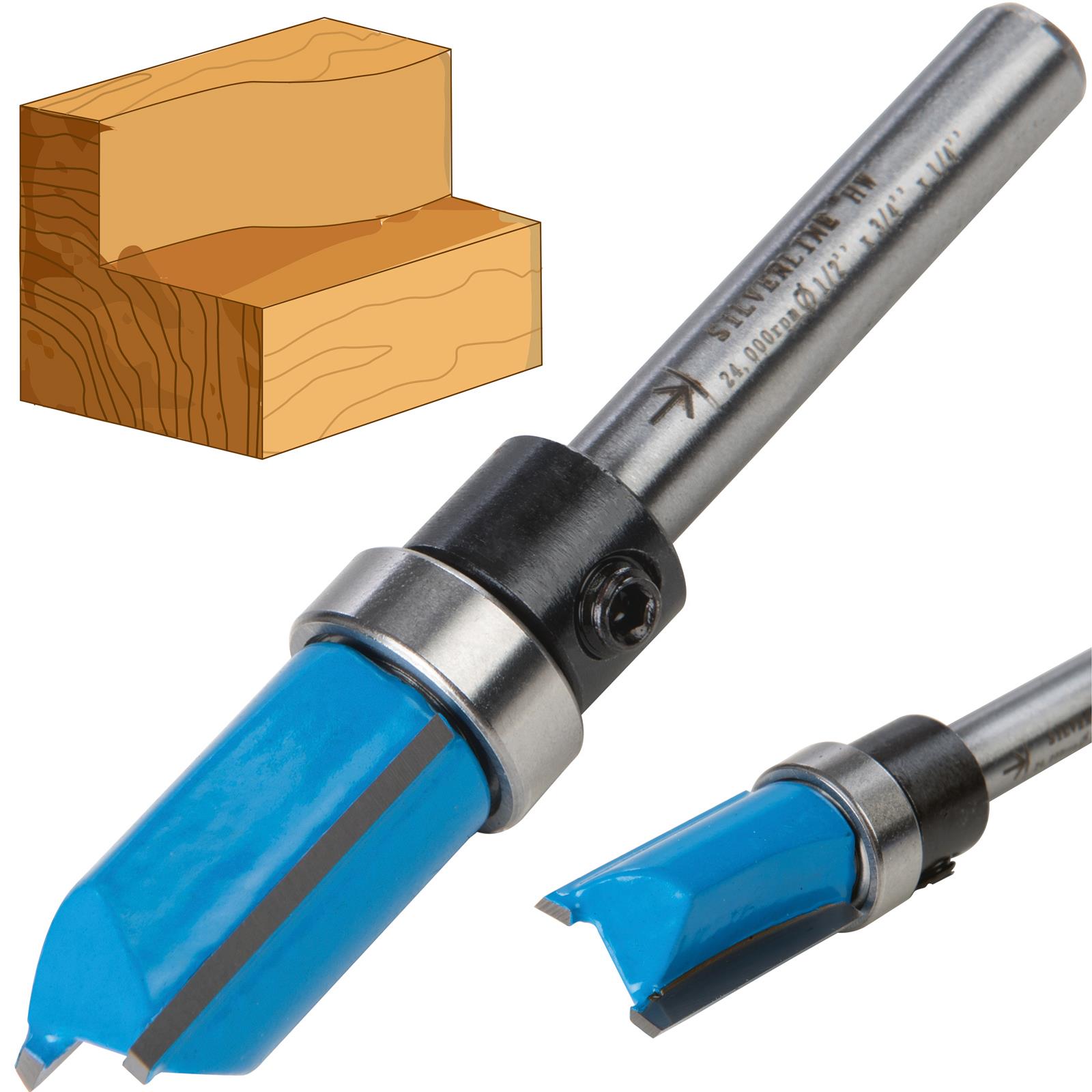 Silverline 1/4" Shank TCT Template Cutter Router Bit Twin Fluted Imperial Jig - Picture 5 of 8