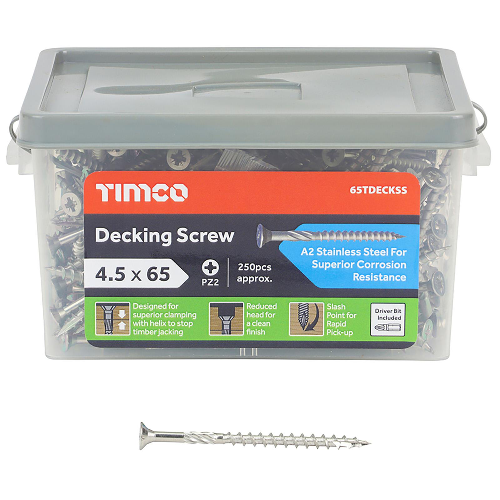 TIMCO Decking Screw Double Countersunk Stainless Steel 250 Screws Tub Pozi PZ2 - Picture 4 of 4