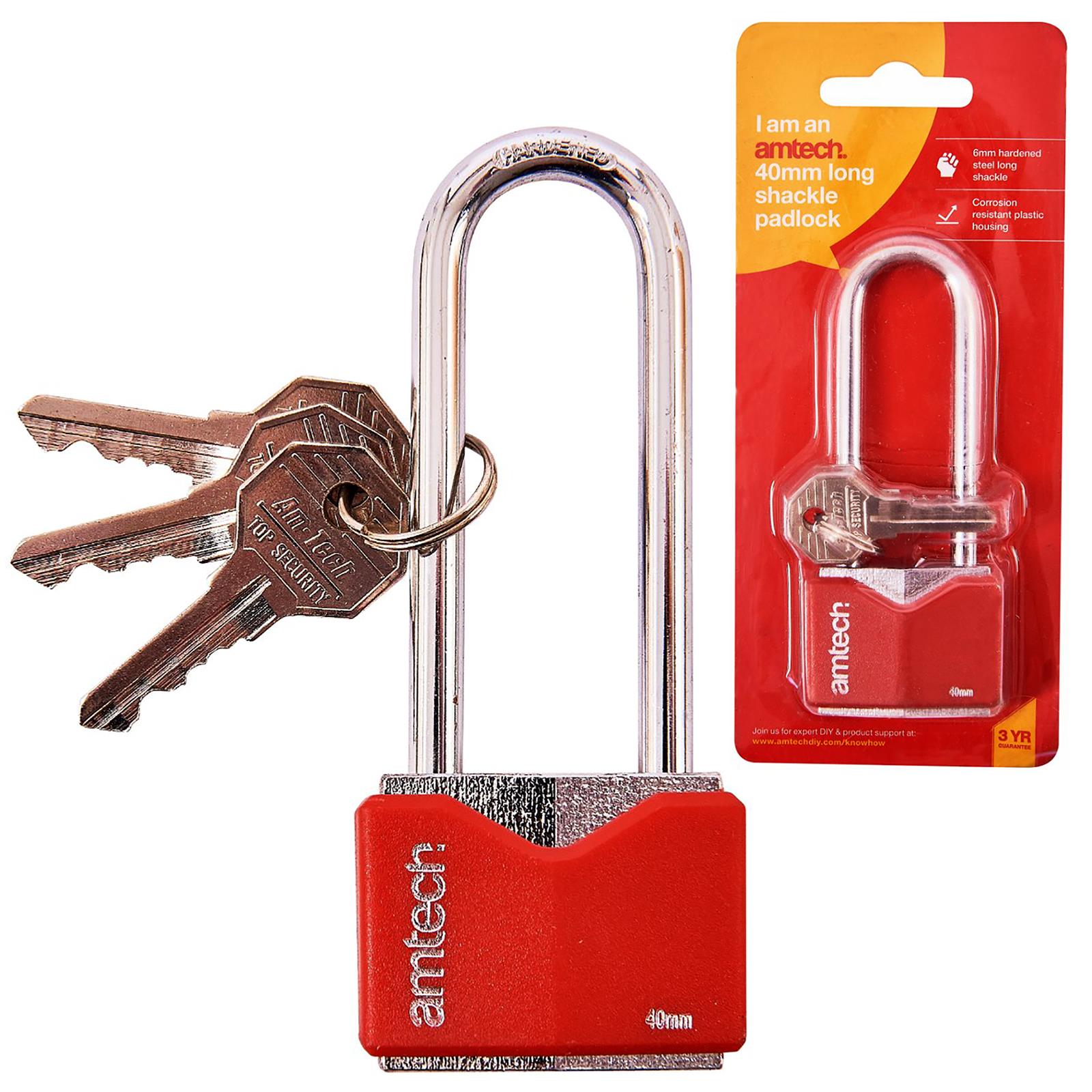 Amtech Long Shackle Padlock Rhombic Chrome Plated 40-50mm Anti-Pick - Picture 3 of 14