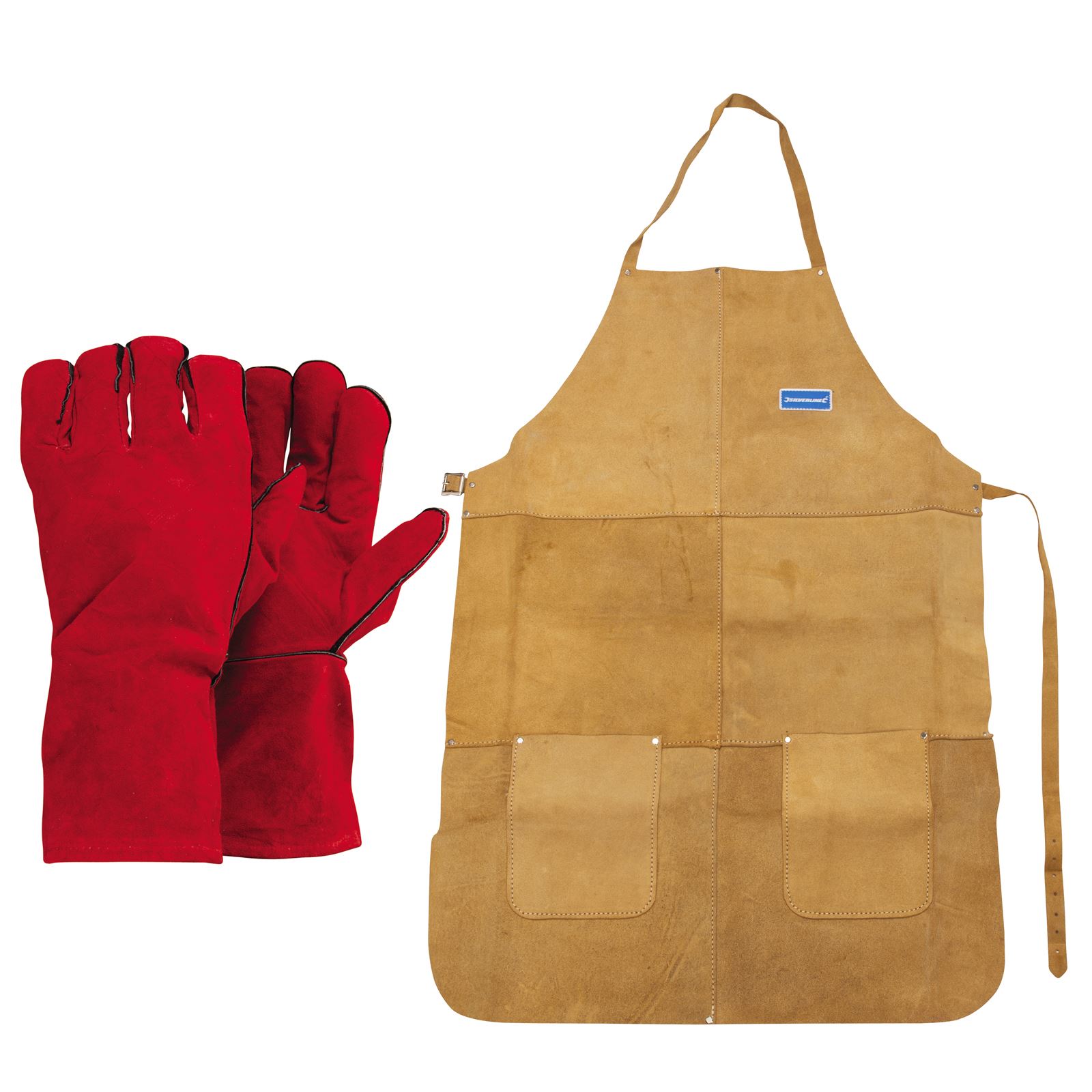 Silverline Welding Apron & Welders Gauntlet Gloves 14" Safety Equipment