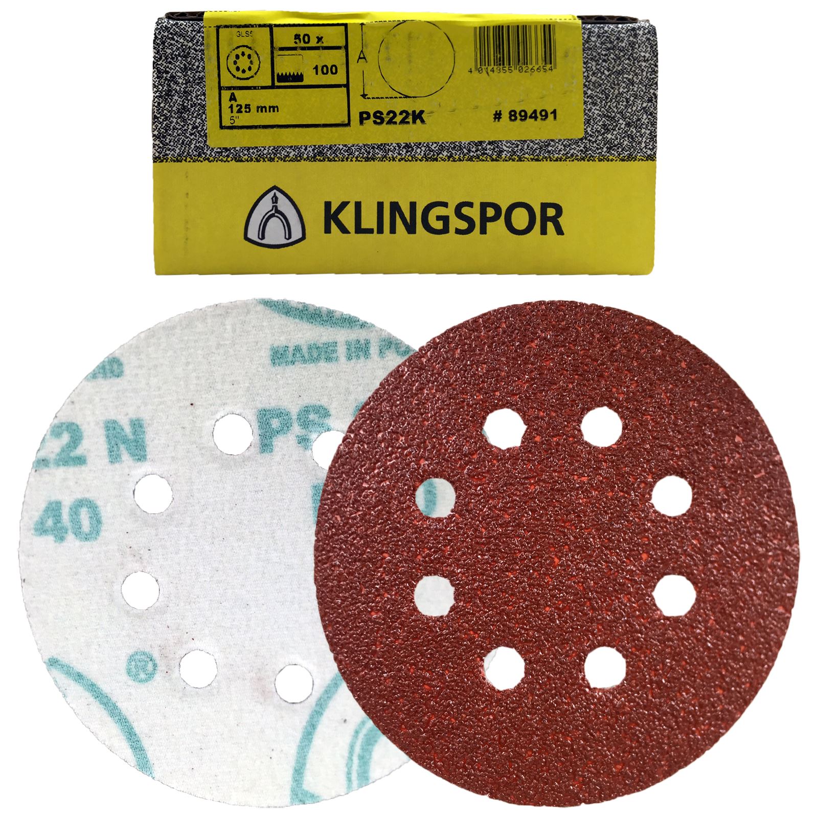 Klingspor PS22K 125mm Hook & Loop Sanding Sandpaper Discs Wood Metal 40