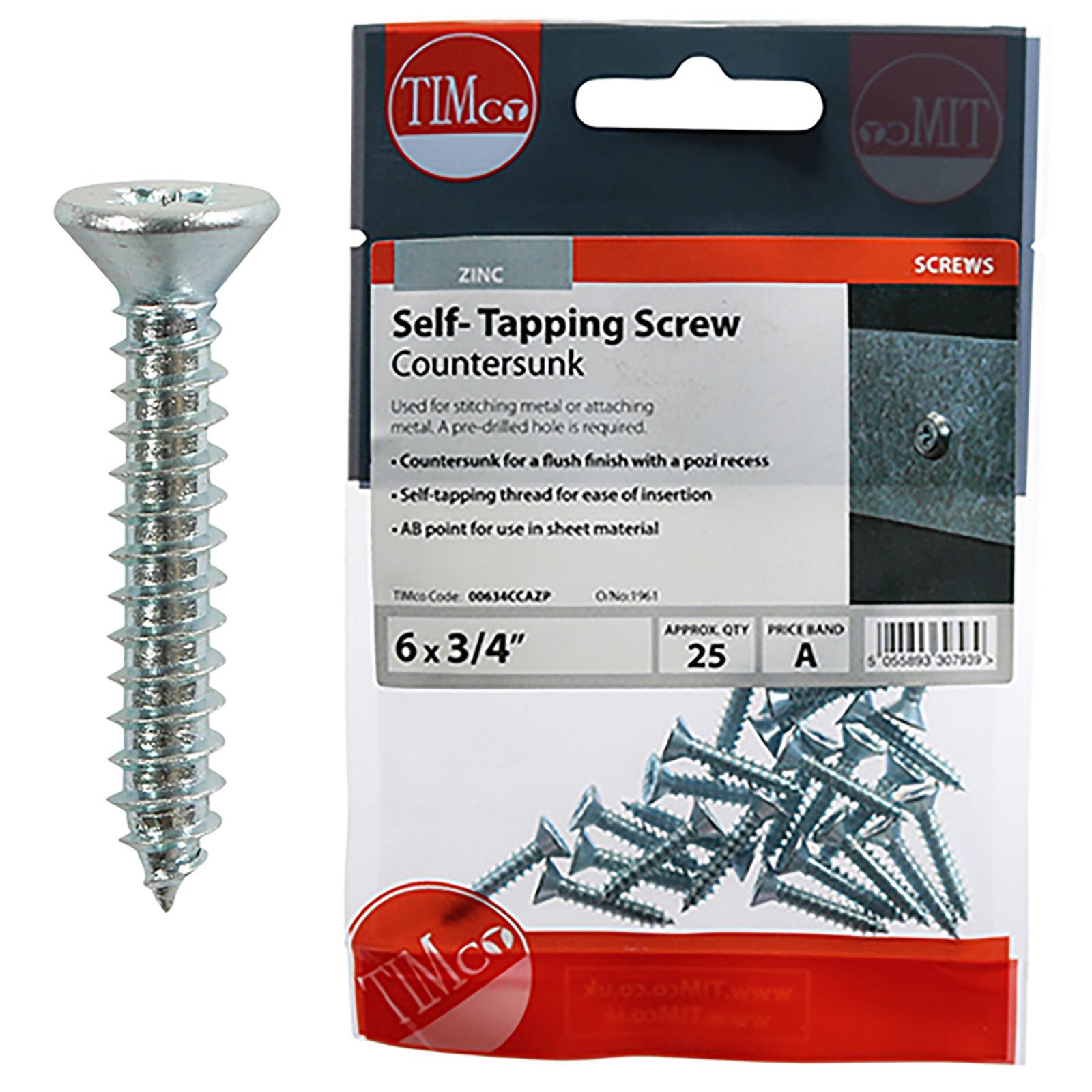 TIMCO Self Tapping Drilling Screws Zinc Metal Countersunk Head Tappers Pozi - Picture 5 of 24