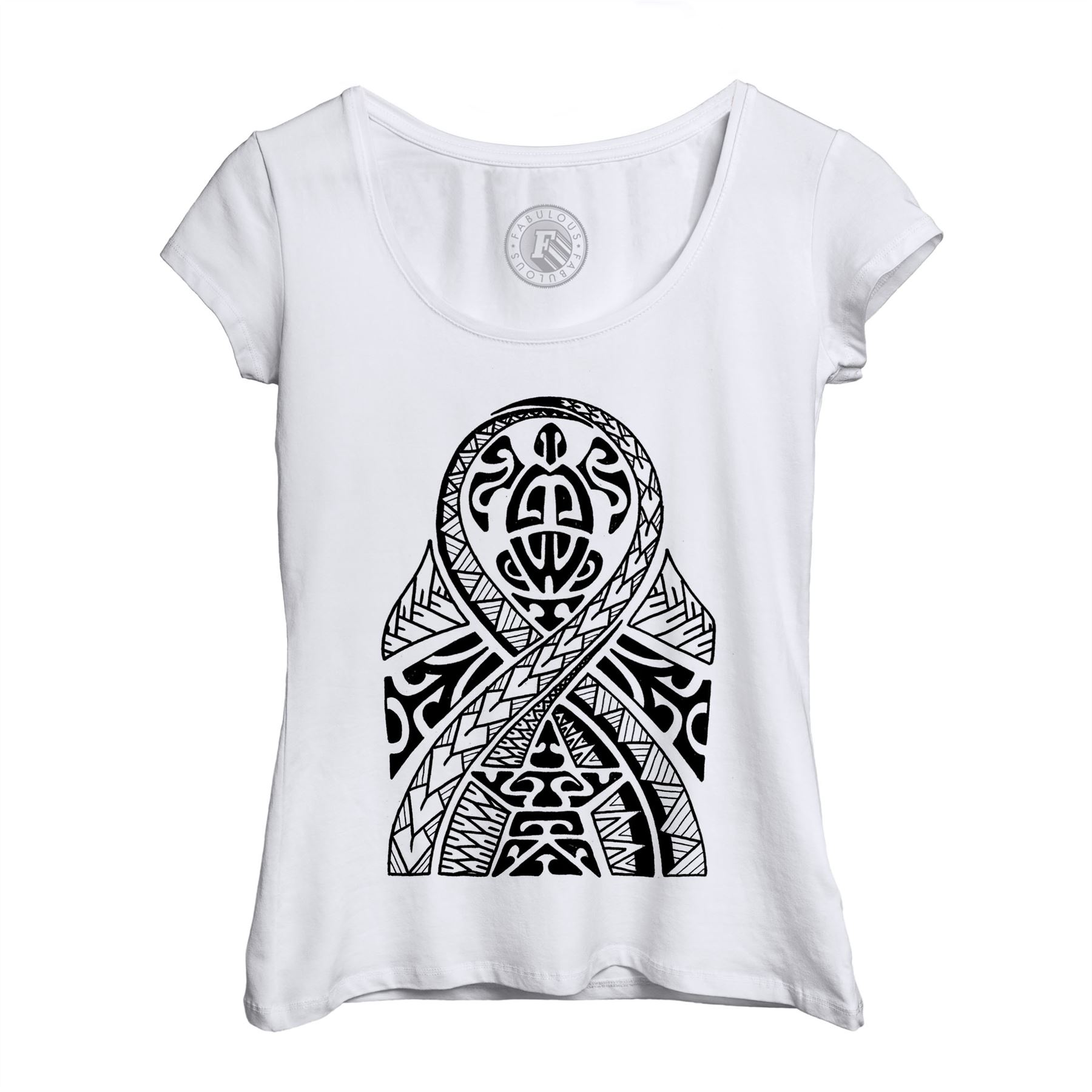 Détails Sur T Shirt Femme Col Echancré Tortue Maori Tatouage Nouvelle Zelande Art Tribale