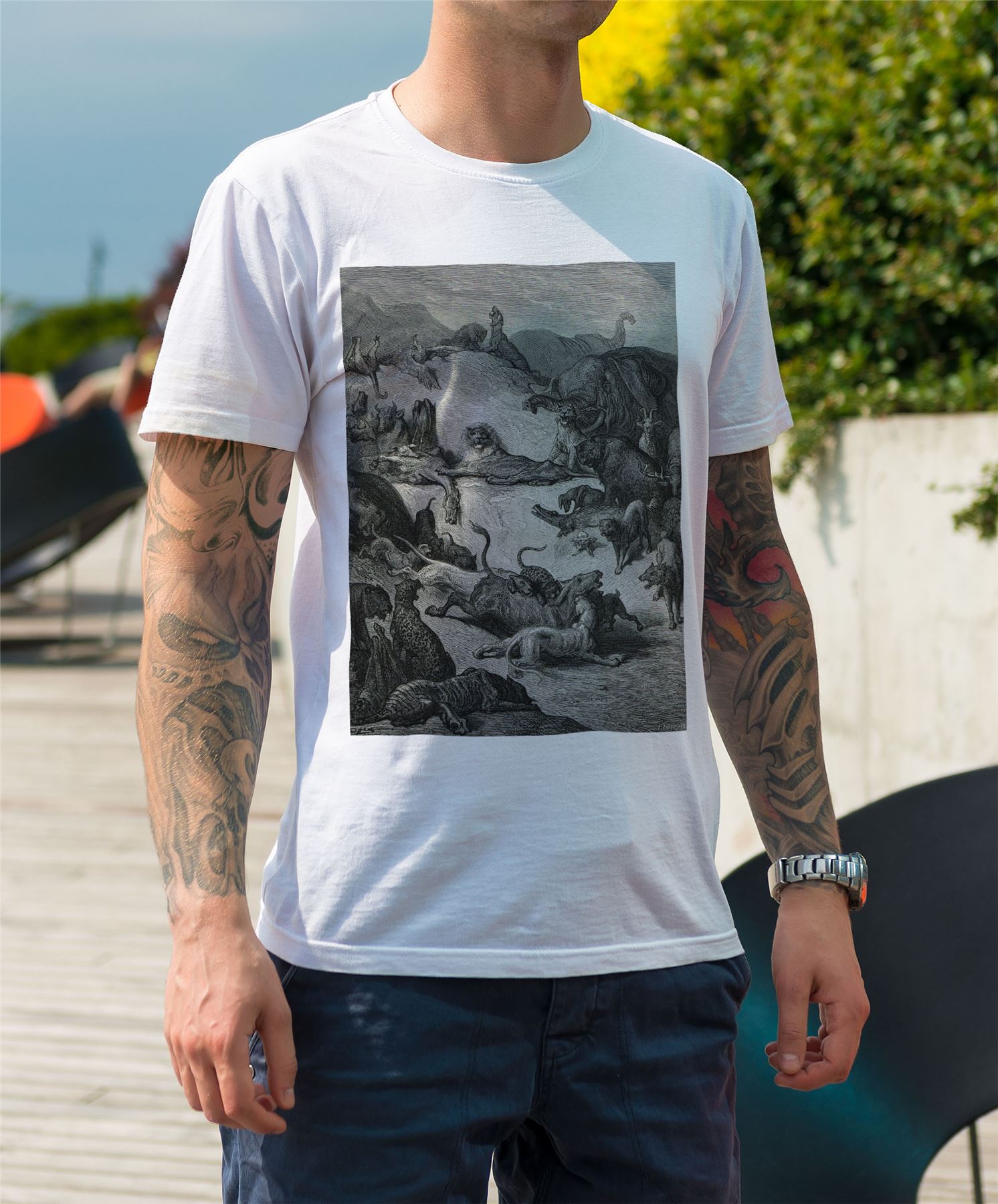 Détails Sur T Shirt Homme Col Rond Les Animaux Malades Et La Peste Fable Lafontaine Gustave