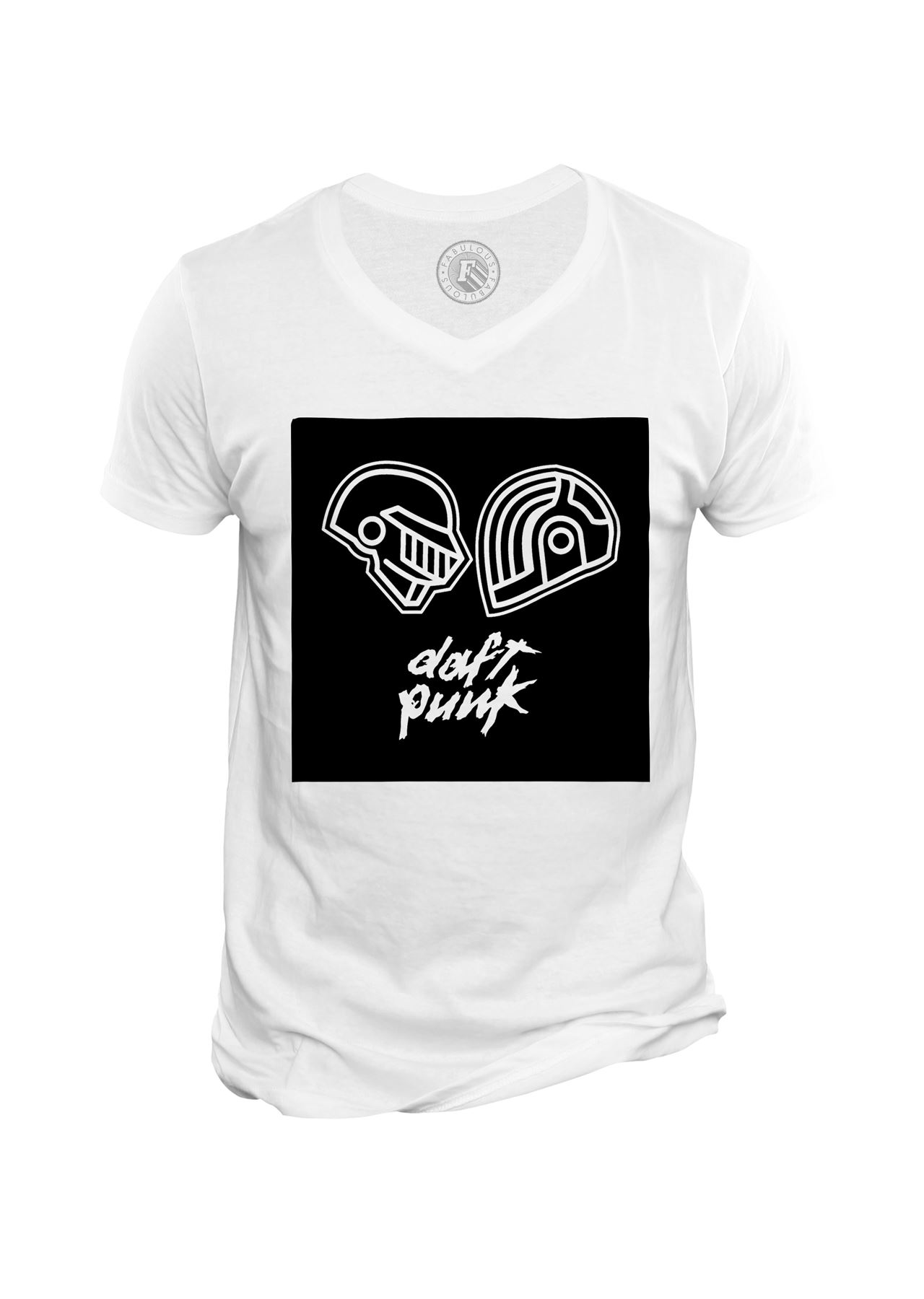 Mens t-shirt vee neck daft punk robot helmet electro ...