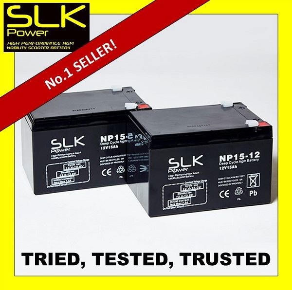 2 x 12v 15AH SLK POWER MOBILITY SCOOTER BATTERIES KYMCO KLITE