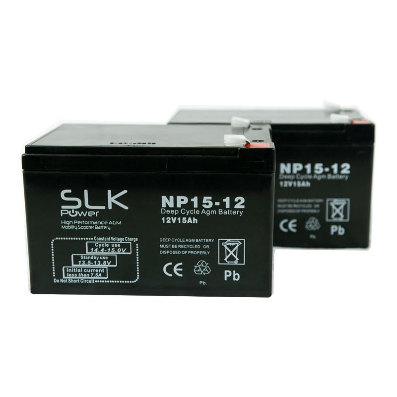 2 x 12v 15AH SLK POWER MOBILITY SCOOTER BATTERIES KYMCO KLITE