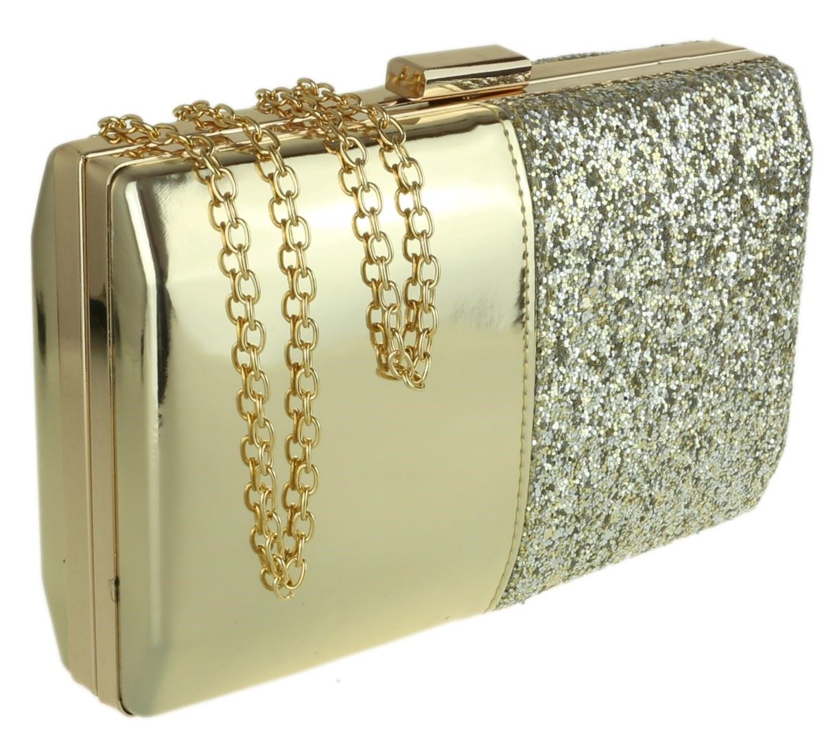 Ladies Glam Glossy Hard Case Clutch Bag Glitter Vintage Evening Wedding