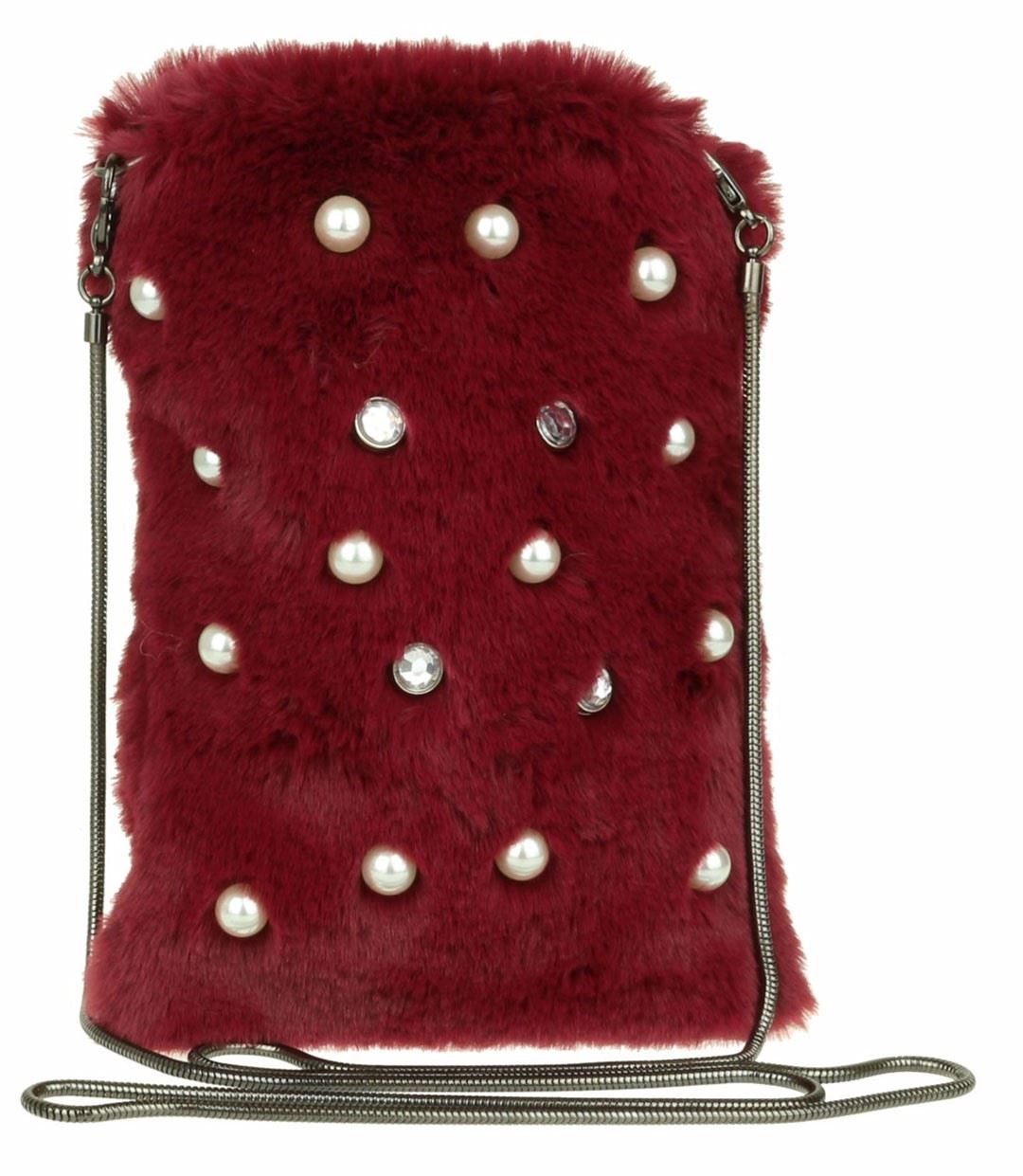 Ladies Faux Fur Clutch Bag Pearls Gemstones Phone Cover Zipped Winter Night Out