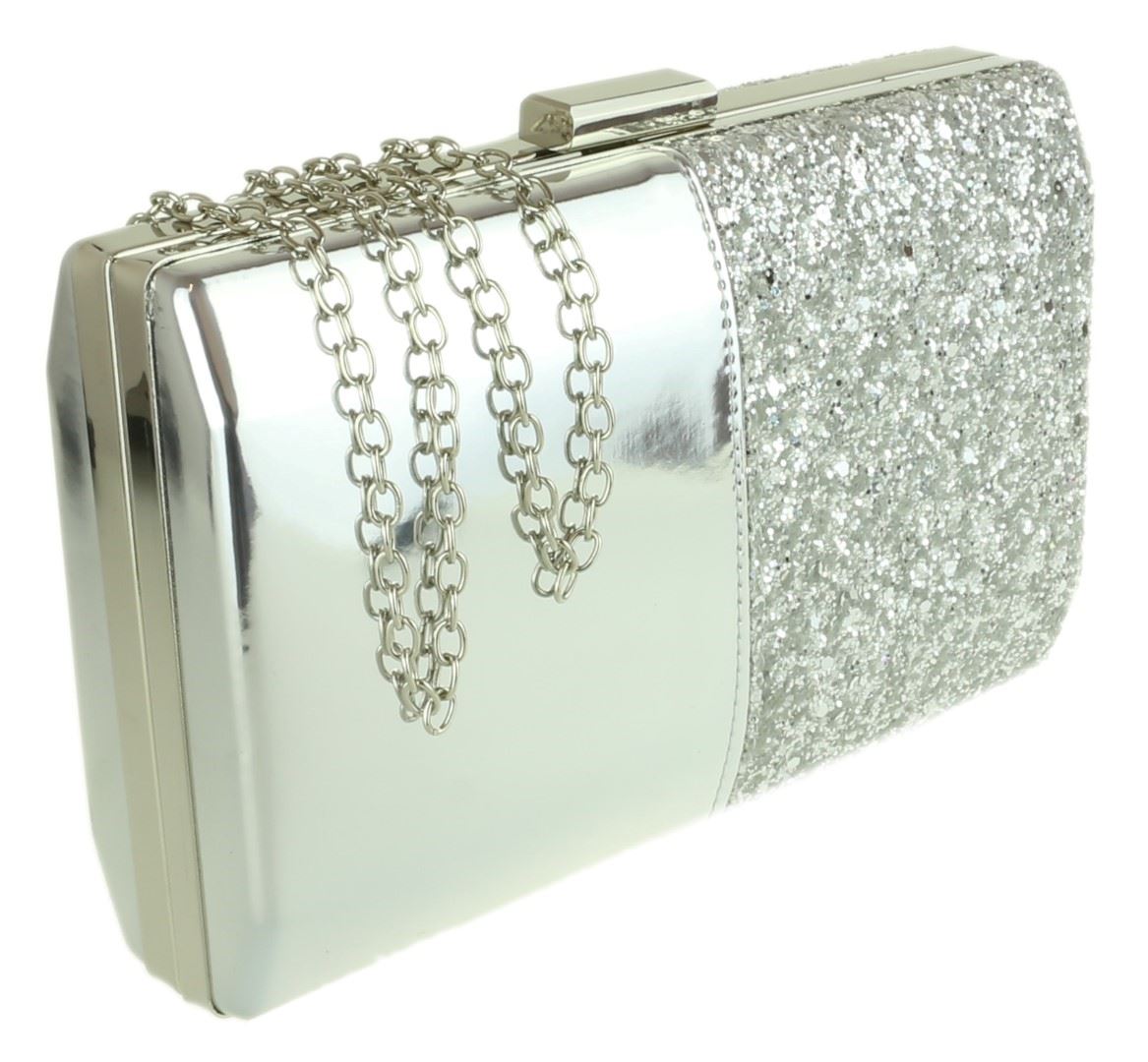 Ladies Glam Glossy Hard Case Clutch Bag Glitter Vintage Evening Wedding