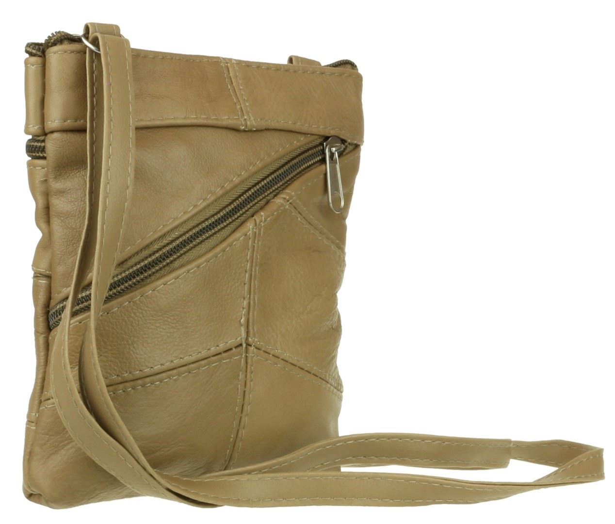 Womens Genuine Leather Shoulder Bag Asymmetric Zip Soft Stitched Crossbody