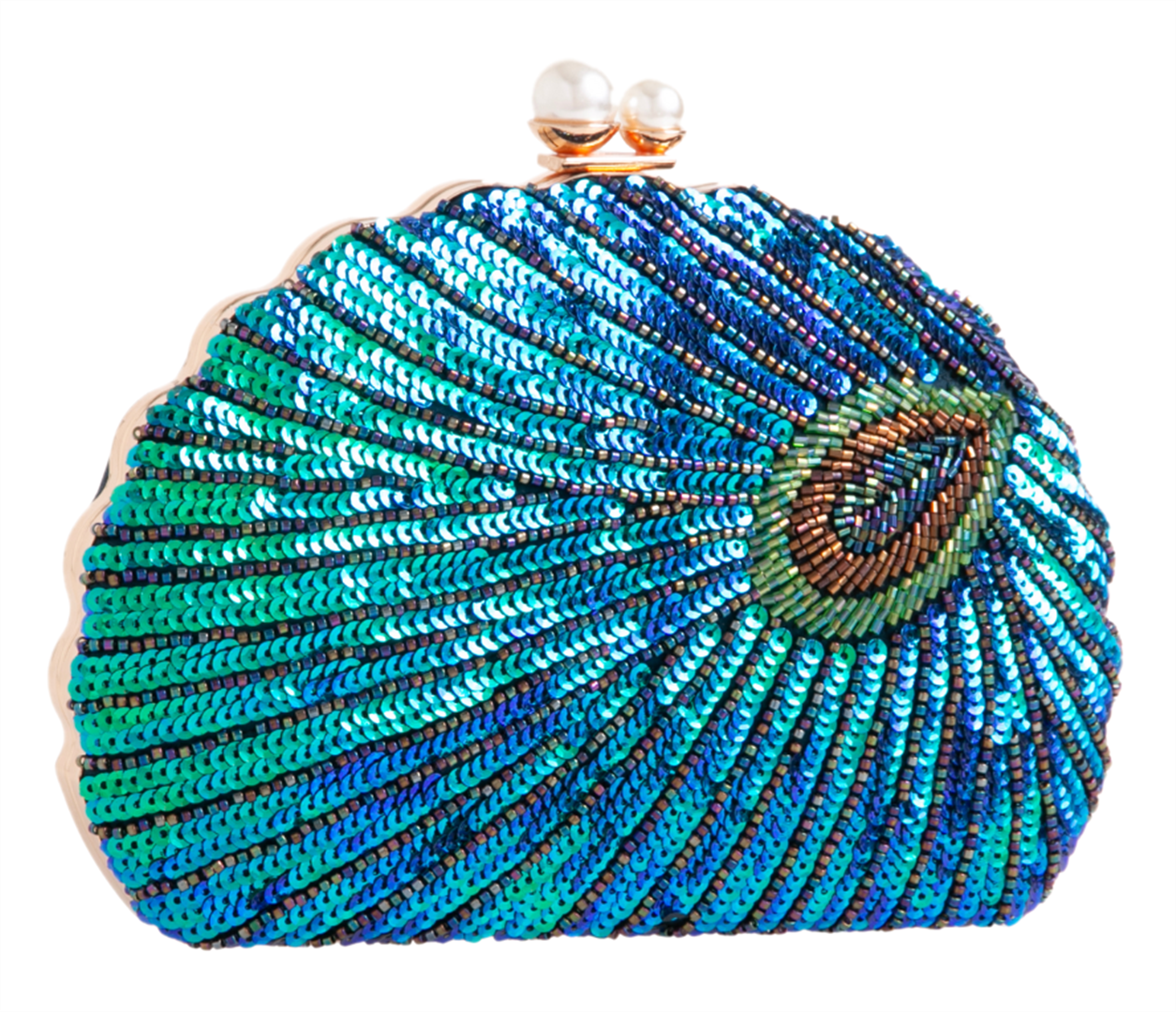Womens Sequins Peacock Tail Clutch Bag Rigid Shape Evening Bag - Picture 6 of 7