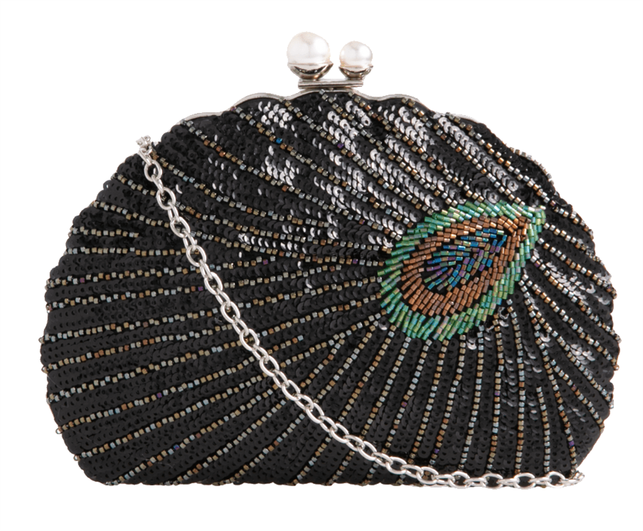 Womens Sequins Peacock Tail Clutch Bag Rigid Shape Evening Bag - Picture 2 of 7