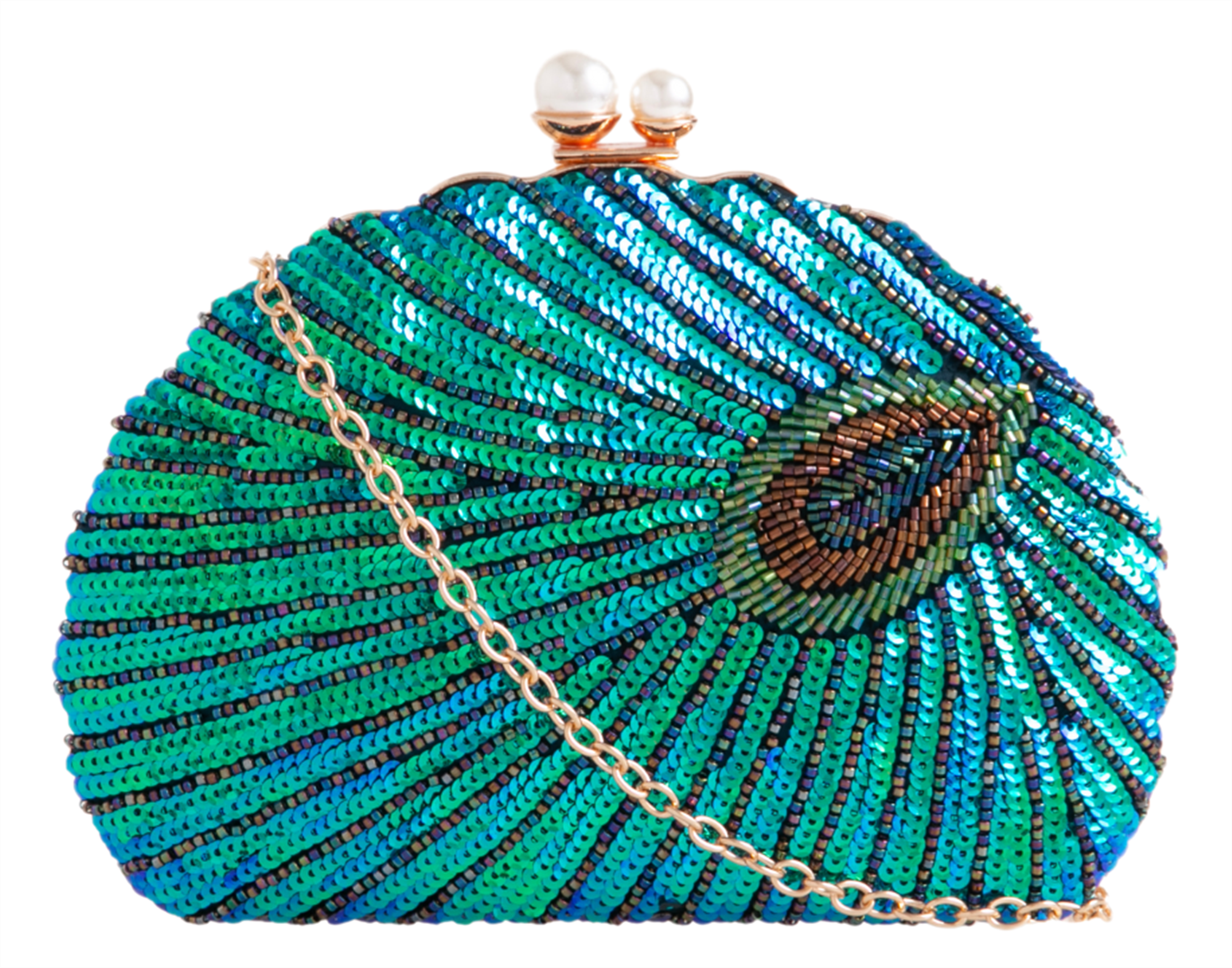 Womens Sequins Peacock Tail Clutch Bag Rigid Shape Evening Bag - Picture 5 of 7