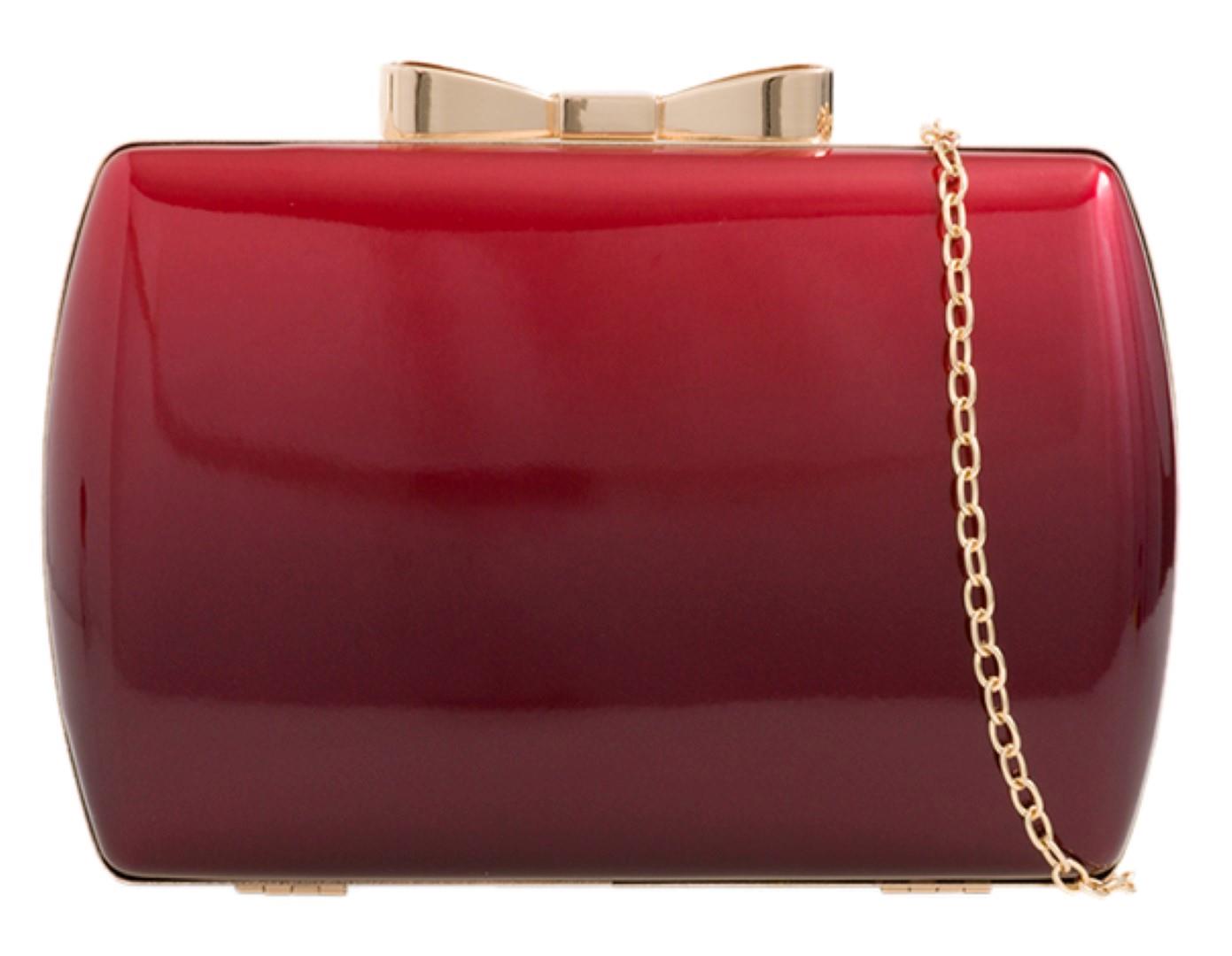 Womens Hard Case Clutch Bag Gradient Two Tone Small Bow Glossy Party Prom Bridal