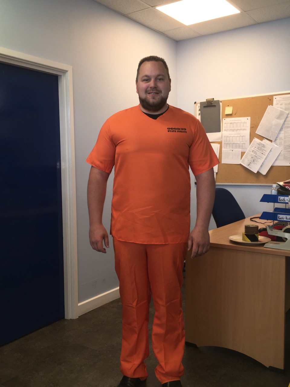 Photo of a morebus bus driver dressed up as a priosner