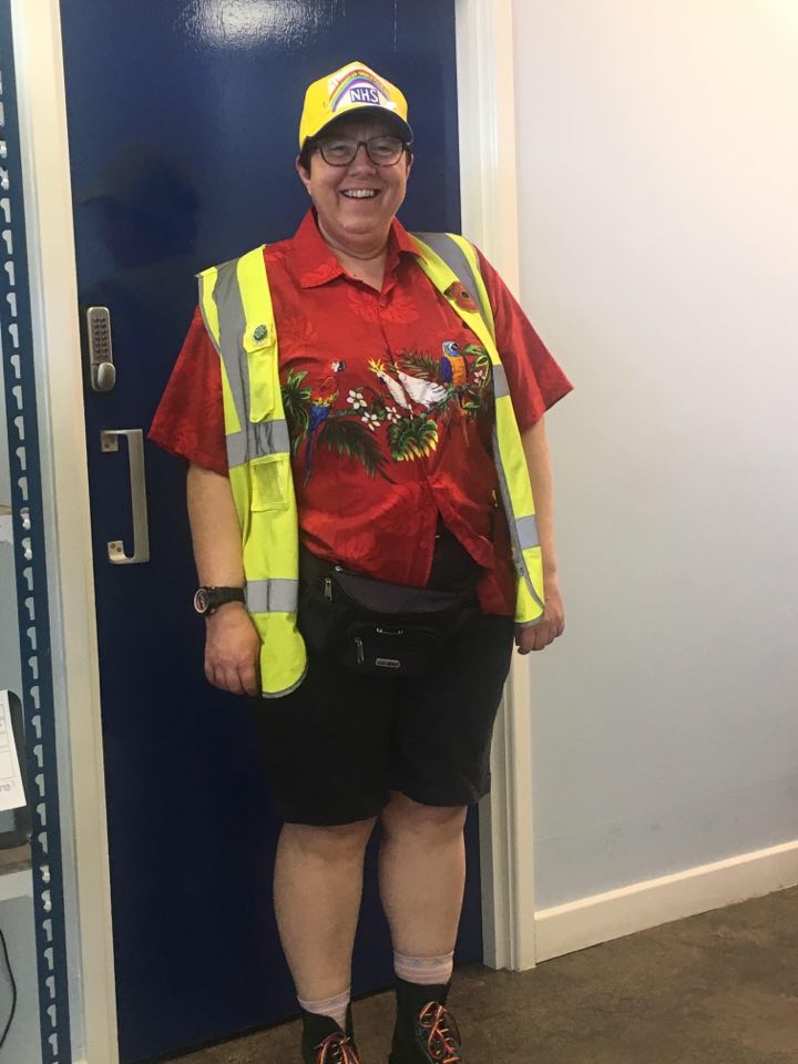 Photo of a morebus bus driver dressed up for Rainbow Day