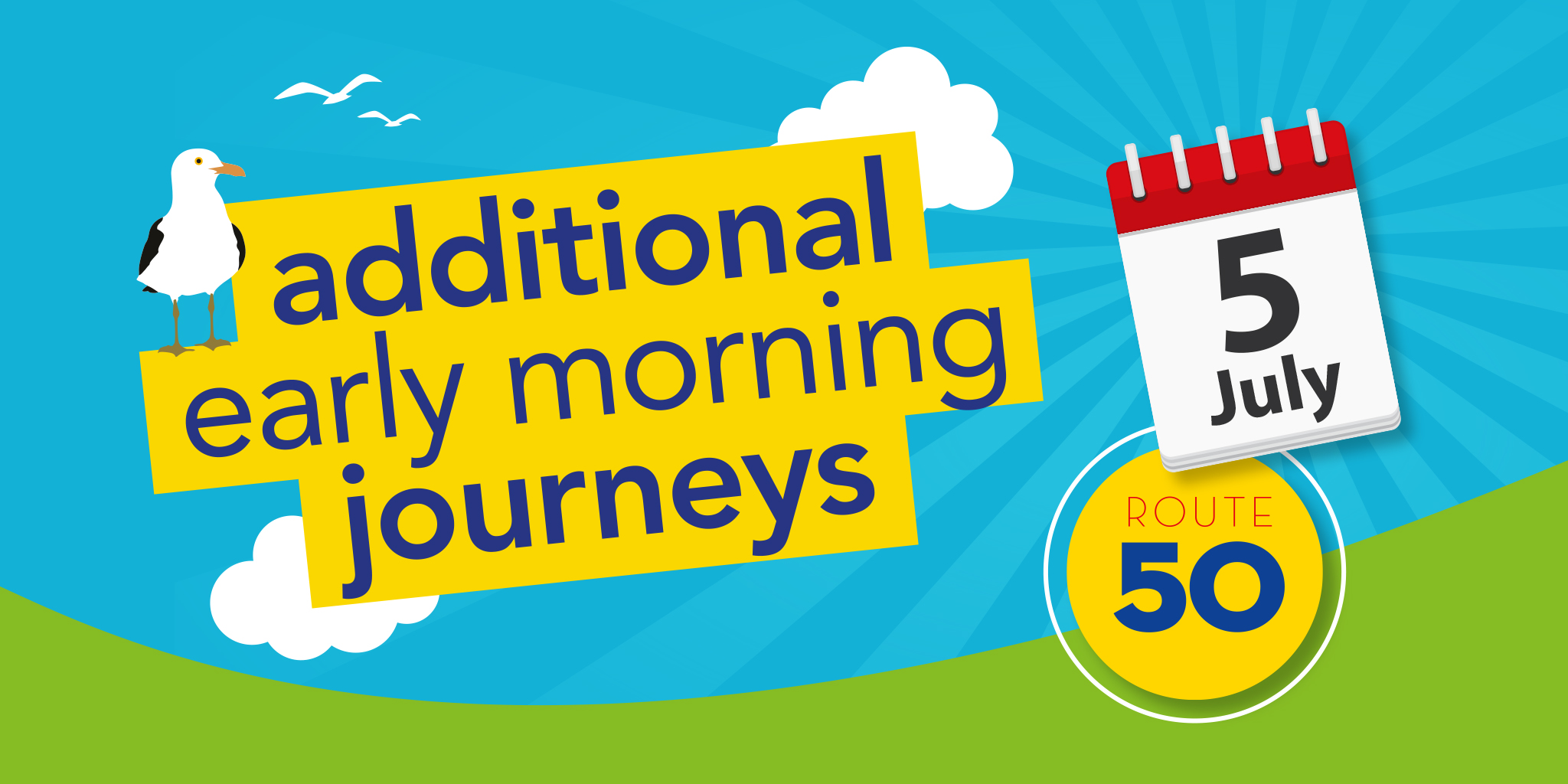 Image reading 'Additional early morning journeys Purbeck Breezer 50 from 5th July'