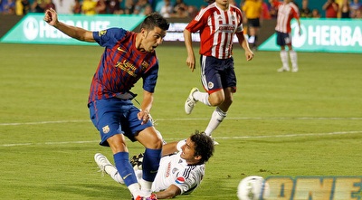 דויד וייה כובש את שער היתרון הזמני של ברצלונה (GettyImages)