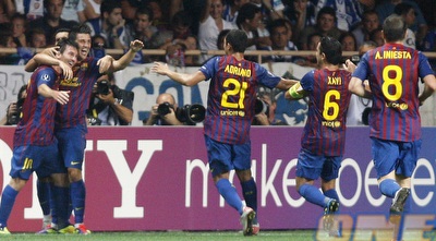 שחקני ברצלונה חוגגים (רויטרס) שחקני ברצלונה חוגגים (רויטרס)