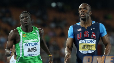 קיראני ג´יימס ולשון מריט בסיום המסלול (GettyImages)