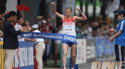 בקולין. כך נראה מי שסיים הרגע 50 ק&qout;מ הליכה בקצב מסחרר (GettyImages)