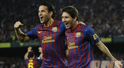 מסי ופברגאס חוגגים (GettyImages) מסי ופברגאס חוגגים (GettyImages)