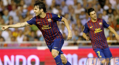 פברגאס חוגג את השוויון של ברצלונה(רויטרס)