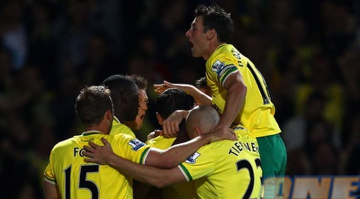 שחקני נוריץ´ חוגגים (GettyImages)