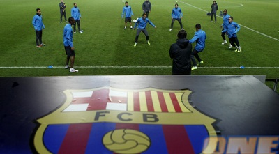 שחקני ברצלונה מתאמנים (רויטרס)