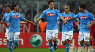 שחקני נאפולי לאחר השער המצמק (GettyImages)