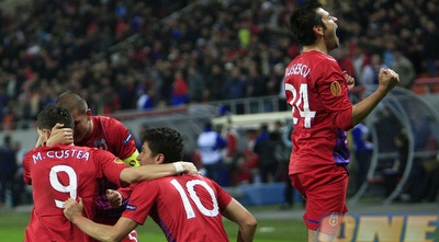 סטיאווה חוגגת על חשבון מכבי חיפה (רויטרס)