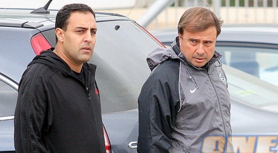 אלישע לוי עם דובר מכבי חיפה, דודו בזק (משה חרמון)