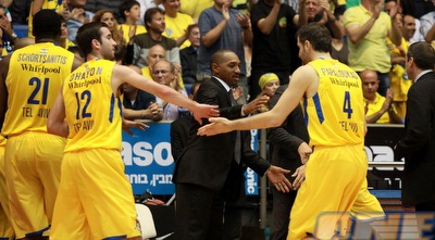 שחקני מכבי חוגגים עם שארפ (יוסי ציפקיס) שחקני מכבי חוגגים עם שארפ (יוסי ציפקיס)