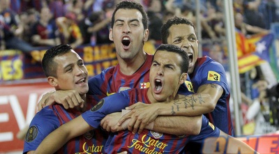 פדרו במרכז החגיגות של ברצלונה. (GettyImages)