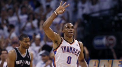 ווסטברוק אחרי שלשה נוספת (GettyImages)