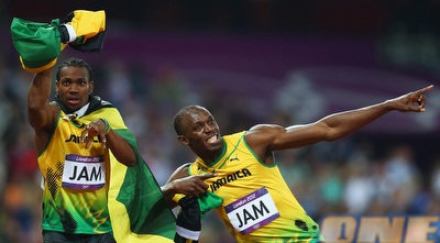 בולט ובלייק חוגגים בלונדון (GettyImages) בולט ובלייק חוגגים בלונדון (GettyImages)