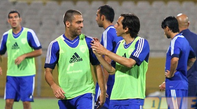 בניון עם שכטר בנבחרת.  (שי לוי)